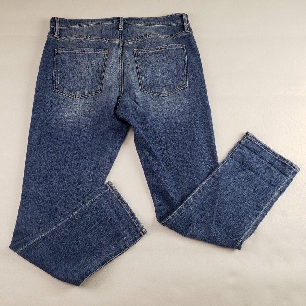 Frame Le Beau Straight Jean Womens 28 Blue Medium Wash Distress Ankle High Rise - Picture 4 of 11